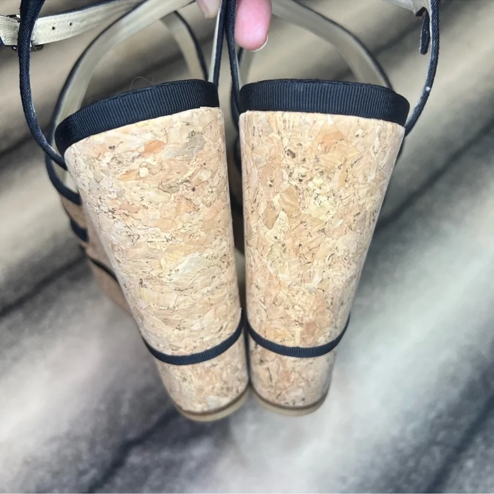 Jimmy Choo Alissa 120 mm Natural Black Cork Grosgrain Wedge Platform Heels
